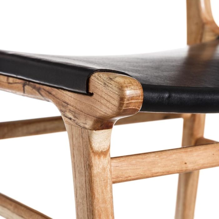 Silla Negro Madera Teca-Piel Salón 50 X 52 X 83 cm