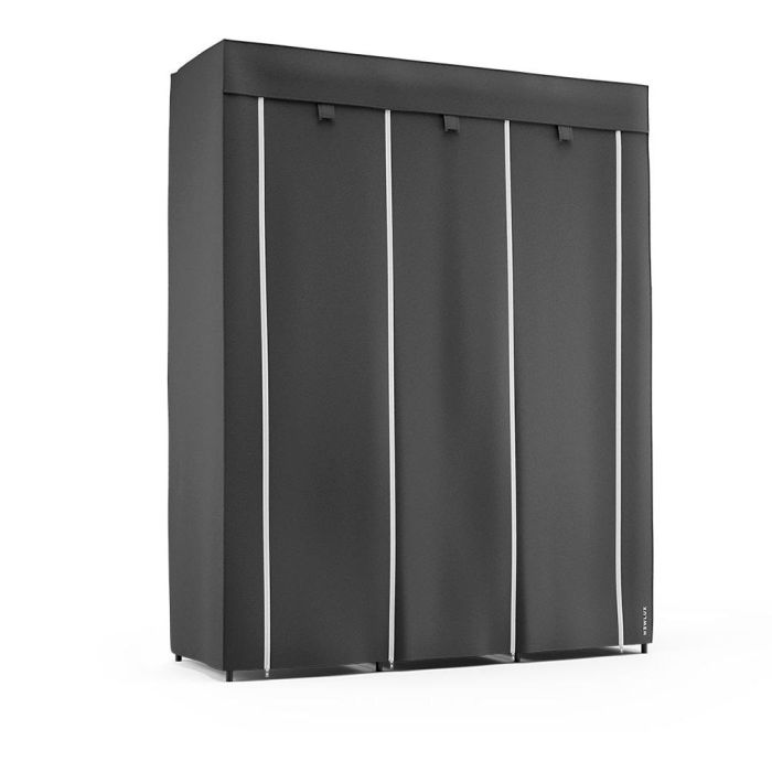 Newlux Armario de Tela Canvas v130 Negro 130x45x167 cm, Capacidad 930L, Barras para Colgar Ropa, Estantes, Puertas Roll-Up 1