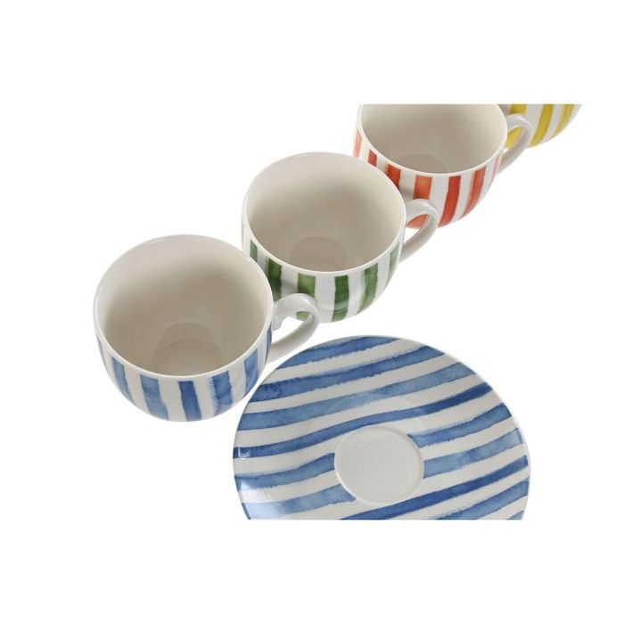 DKD Home Decor Taza Mediterraneo Set de 6 Unidades Coral, Amarillo, Verde, Azul 8.7 x 6.8 x 11 cm Porcelana 1