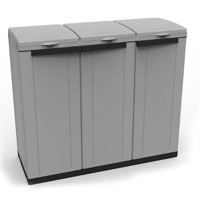 Ecoline Armario reciclaje 3 puertas 102x39x88.7cm gris/negro, capacidad 3 bolsas 110l 2