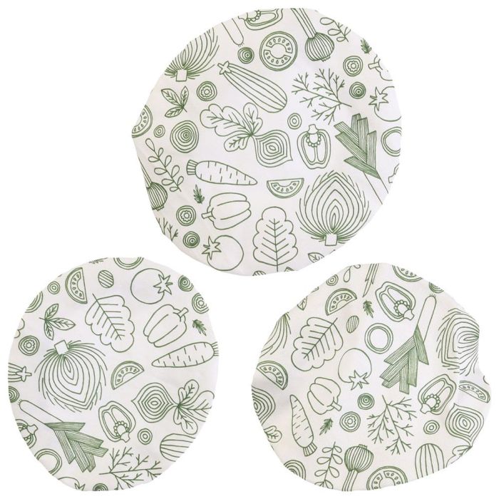 Cook Concept Juego 3 Tapas Reutilizables Tela Algodón Lavables Ilustradas Ø15.5 Ø18.5 Ø21 cm 3