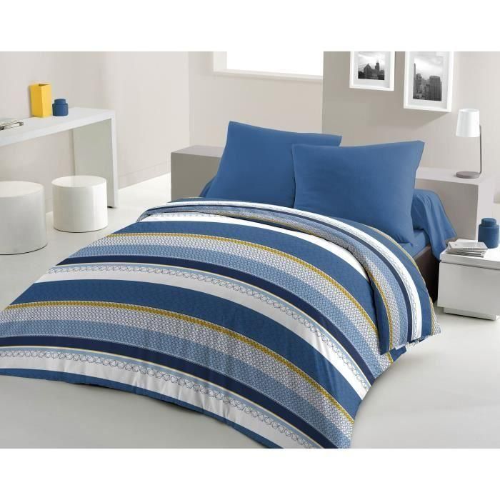 HOME PASSION Juego nórdico de microfibra STANIS - 1 funda nórdica 240 x 260 cm + 2 fundas de almohada 63 x 63 cm - Azul HOME PASSION Juego nórdico de microfibra STANIS - 1 funda nórdica 240 x 260 cm + 2 fundas de almohada 63 x 63 cm - Azul