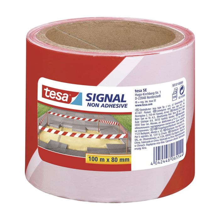Tesa Cinta de Señalización de Polipropileno sin Adhesivo Rojo y Blanco a Rayas Resistente UV 100m x 80mm para Delimitar Zonas Peligrosas 0 Tesa Cinta de Señalización de Polipropileno sin Adhesivo Rojo y Blanco a Rayas Resistente UV 100m x 80mm para Delimitar Zonas Peligrosas 0
