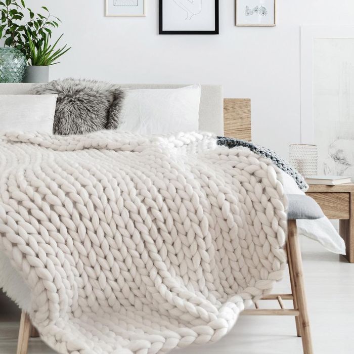 Home Deco Factory Manta De Punto Grueso Crudo 120x150 cm 3