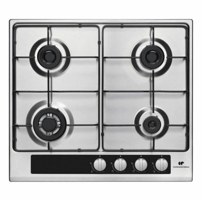 Continental Edison CECTG4VIX Placa de Cocción a Gas de 4 Quemadores con 1 Quemador de Triple Corona de Acero Inoxidable