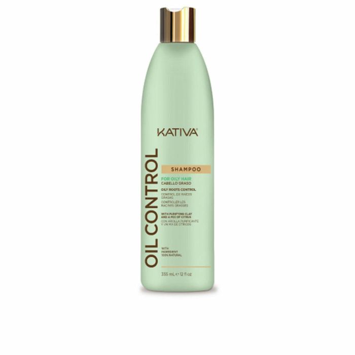 Kativa OIL CONTROL Champú Purificante para Cabello Graso y Oleoso con Arcilla y Cítricos 355 ml - Sin Sulfatos ni Parabenos