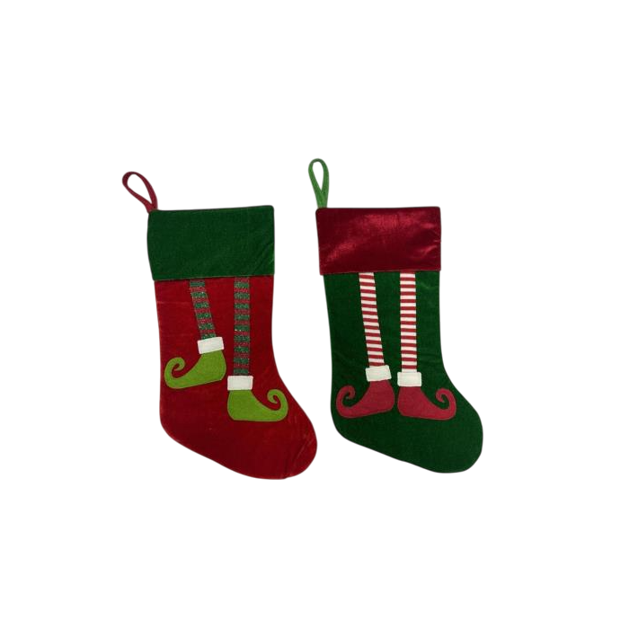 DKD Home Decor Calcetín de Navidad Tradicional Poliéster Rojo y Verde con Elfo 50x27 cm (6 Unidades)