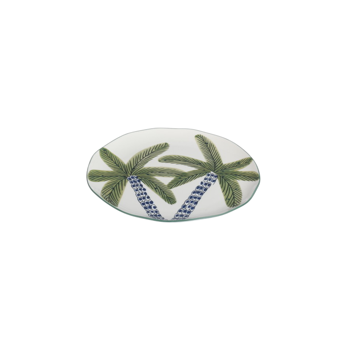 DKD Home Decor Palm 25 Plato Tropical Azul Verde Porcelana 21 x 2 x 21 cm (6 Unidades)
