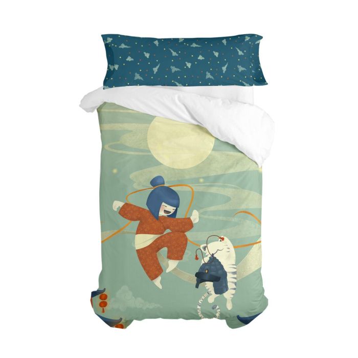 Juego de funda nórdica HappyFriday Mr Fox The warrior Multicolor Cama de 80/90 2 Piezas