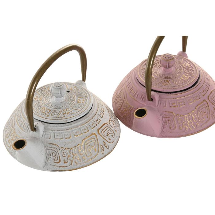 DKD Home Decor Tetera Oriental de Hierro Colado e Inox Rosa y Blanco, 400ml, 13 x 12.5 x 15 cm (2 Unidades) 1