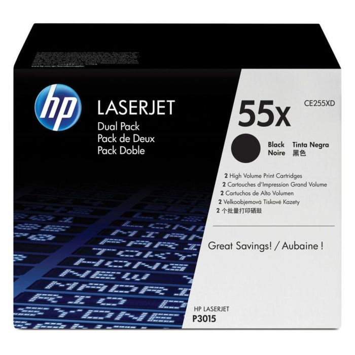 HP 55X CE255XD Pack 2 Cartuchos Tóner Original LaserJet Negro Alta Capacidad 25000 páginas