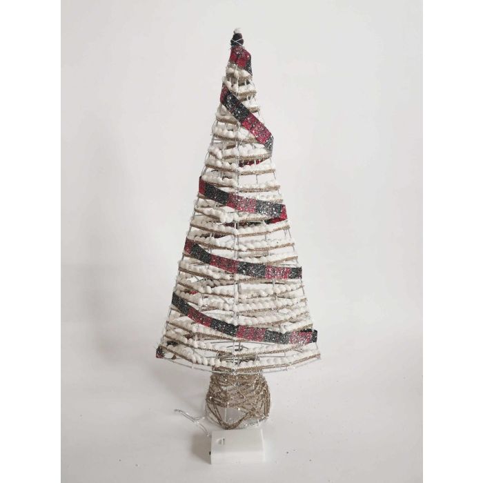 DKD Home Decor Árbol de Navidad Alpina con Luz LED y Ratán, Natural y Blanco, 60x29x12 cm