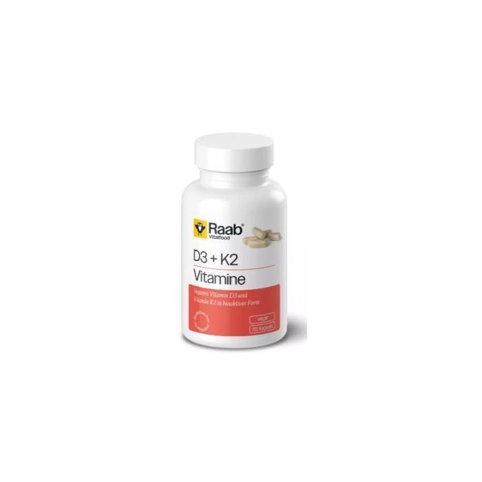 Raab Vitalfood Vitamina D3+K2 420mg 60 Cápsulas Veganas - Para Huesos, Músculos e Inmunidad Sin Gluten y Lactosa