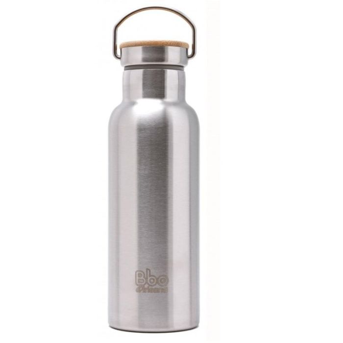 IRISANA BBO14.Ac Termo Acero Inoxidable Doble Capa con Tapón Bambú 500ml - Mantiene Temperatura 24h, Libre BPA