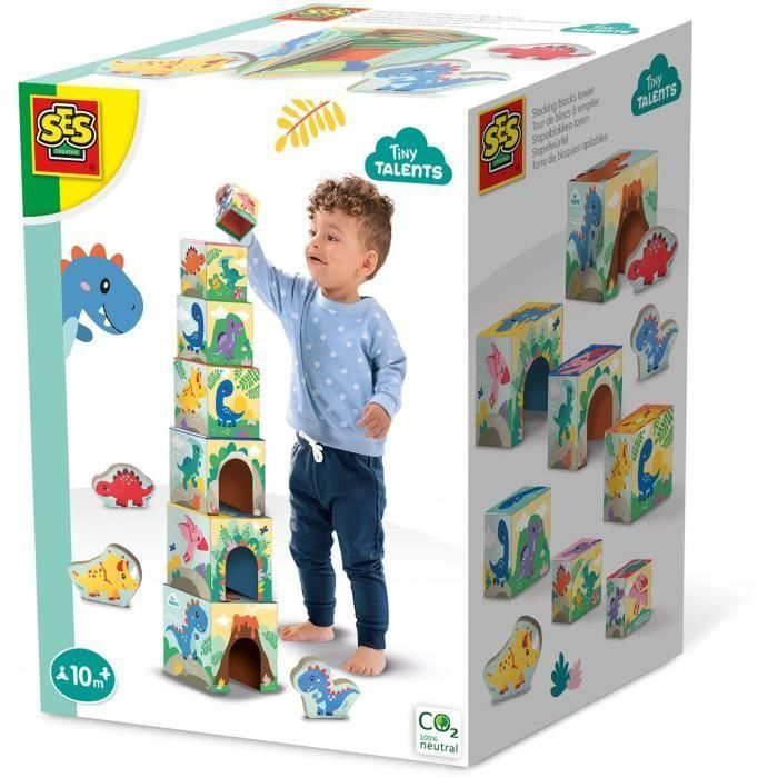 Torre de bloques para apilar con figuras de dinosaurios - Juego de habilidad - SES CREATIVE - Torre apilable con 3 figuras de dinosaurios. Torre de bloques para apilar con figuras de dinosaurios - Juego de habilidad - SES CREATIVE - Torre apilable con 3 figuras de dinosaurios.