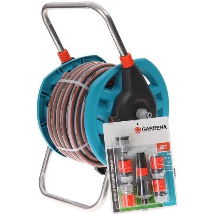 Gardena Enrollador de Manguera Equipado 20m x 13mm - Kit Completo con Conectores, Aquastop y Lanza Multijet 0 Gardena Enrollador de Manguera Equipado 20m x 13mm - Kit Completo con Conectores, Aquastop y Lanza Multijet 0