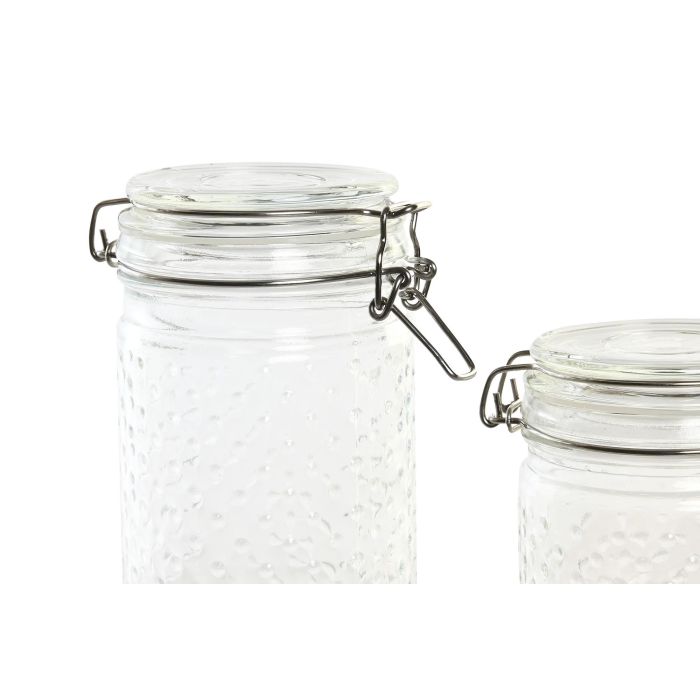 DKD Home Decor 1,4/1,1/760ml Bote de Cristal e Inox Transparente, Set de 4 con 2 Litros de Capacidad, 10x33x10 cm 2 DKD Home Decor 1,4/1,1/760ml Bote de Cristal e Inox Transparente, Set de 4 con 2 Litros de Capacidad, 10x33x10 cm 2