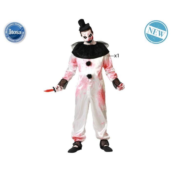 Disfraz de Payaso Macabro de Halloween para Hombre Adulto, Mono Blanco y Negro con Detalles Manchados, Talla XXL, Poliéster Disfraz de Payaso Macabro de Halloween para Hombre Adulto, Mono Blanco y Negro con Detalles Manchados, Talla XXL, Poliéster