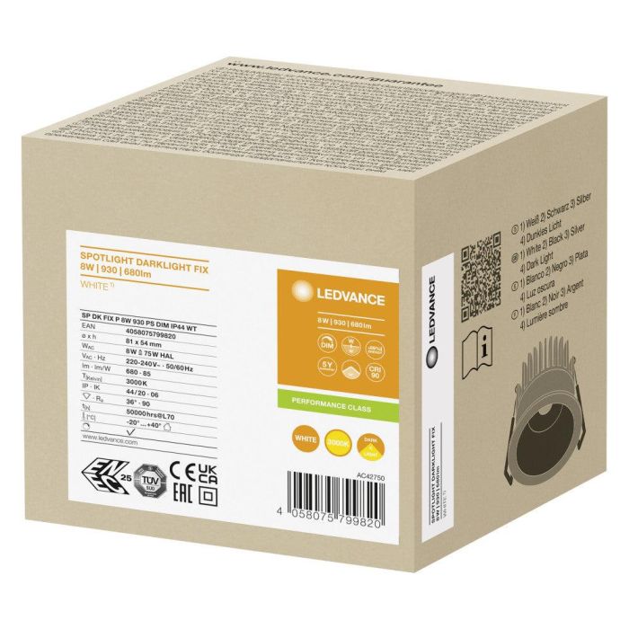 [LVE-4058075799820] Foco Spot LED LEDVANCE    8W 680Lm 3000K 36º IP44 Regulable 1