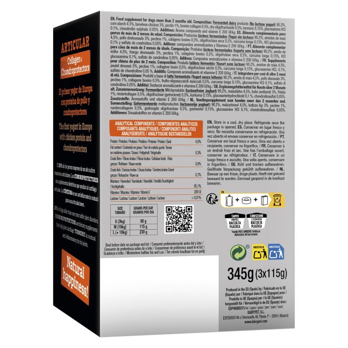 Yow Up! Yogur Articular Perro con Glucosamina, Condroitina, Colágeno y Cúrcuma Sabor Pollo 115 gr - Pack 3 Unidades 1