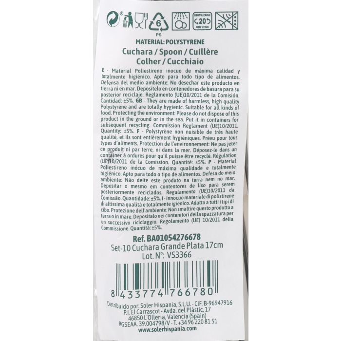 Algon Set 10 Cucharas Grandes de Plata 17 cm (Largo) 1
