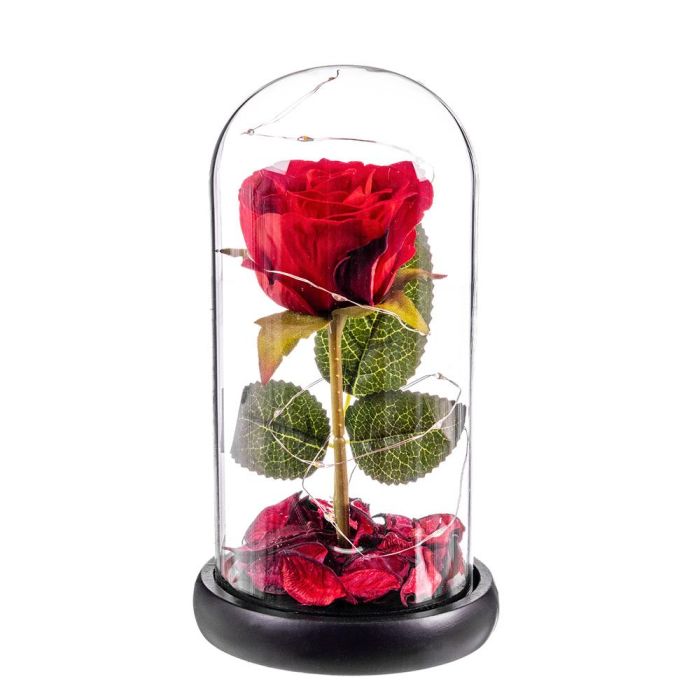 Caison Rosa roja eterna con leds y cúpula de cristal 20 cm Caison Rosa roja eterna con leds y cúpula de cristal 20 cm