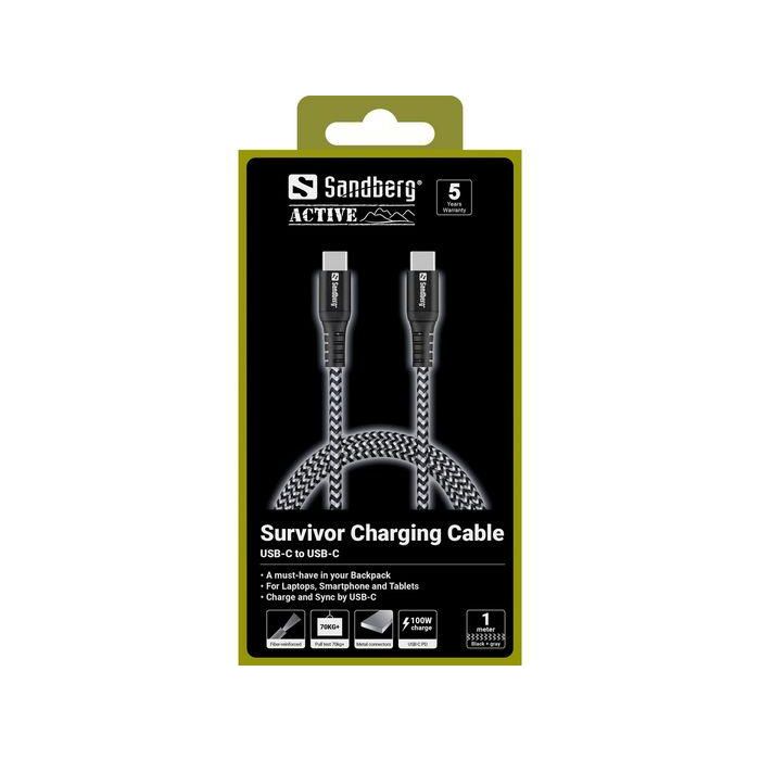 Sandberg Cable USB-C Survivor 1M 100W de Carga Rápida Resistente de Kevlar y Doble Nylon Trenzado 1