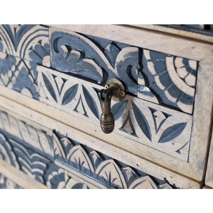 GINER Y COLOMER Aparador Bicolor de Madera de Mango Natural y Azul Envejecido con 8 Cajones 4