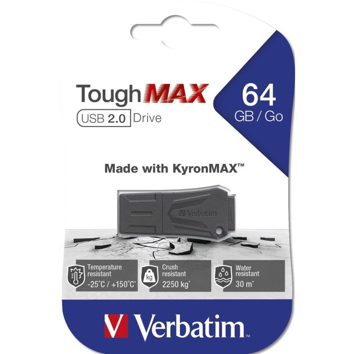 Verbatim ToughMAX Pendrive USB 2.0 64GB, fabricado con compuesto KyronMAX, máxima resistencia y protección física de datos 3