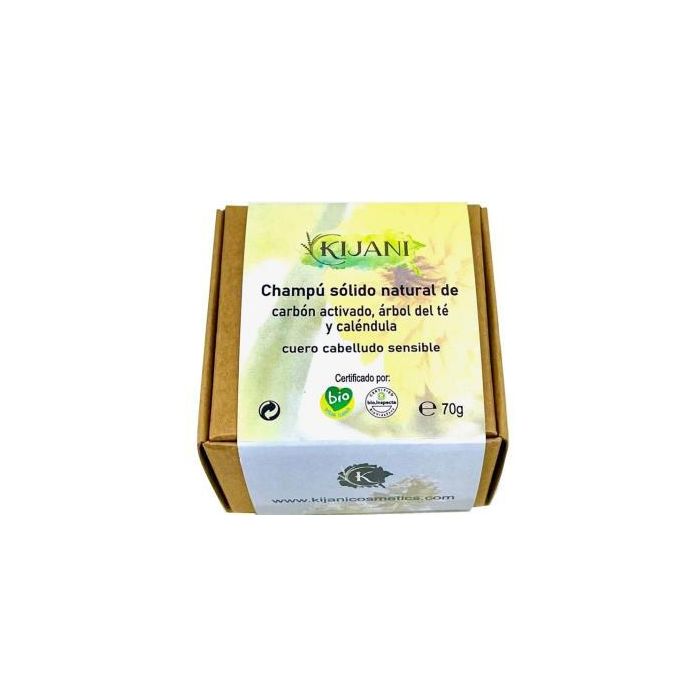 KIJANI Champú Sólido Cabello Sensible y Picores con Carbón Activado, Aloe Vera y Caléndula 70g