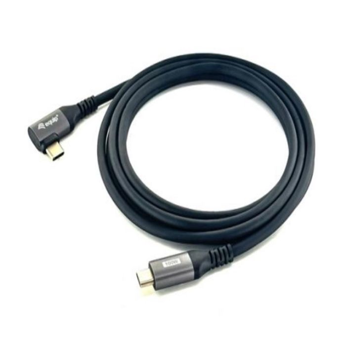 Equip Cable USB-C 2.0 Macho Macho Acodado 90° 100W Con Chip E-Mark Color Negro 3.0m Malla algodon trenzado Carcasa Conector Aluminio 1