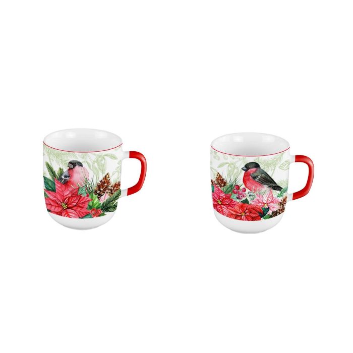 Mug Navidad Tradicional DKD Home Decor Rojo Verde 8.5 x 9.5 x 11.5 cm (12 Unidades)