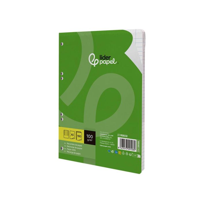 Recambio Liderpapel A5 100 H 100 gr-M2 Horizontal Doble Margen 6 Taladros 2