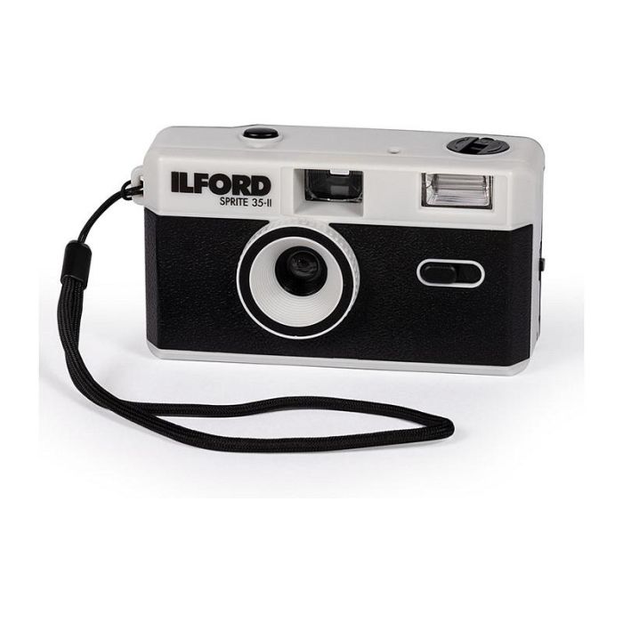 Ilford Sprite 35 II - Cámara Analógica Compacta de 35 mm, Negro y Plata, con Flash Integrado