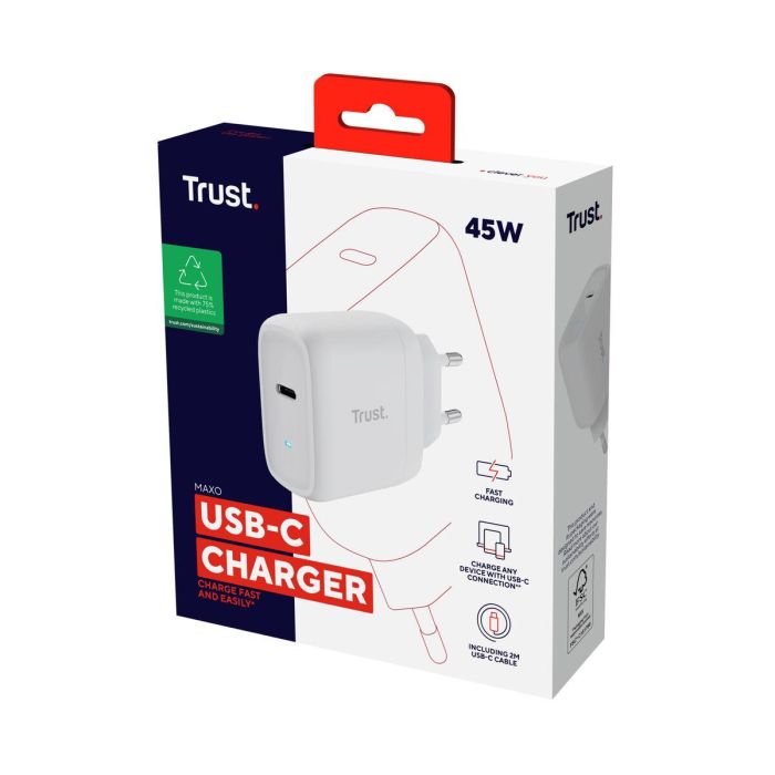 Cargador de Pared Trust Maxo 45W/ 1xUSB Tipo-C/ 45W 3