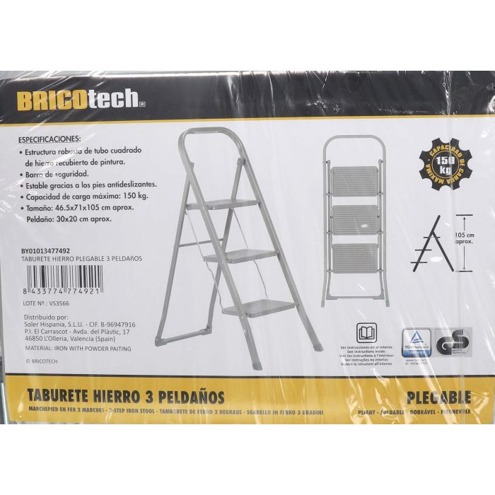 Taburete Plegable de Hierro 3 Peldaños - Bricotech (2 Unidades) 6 Taburete Plegable de Hierro 3 Peldaños - Bricotech (2 Unidades) 6