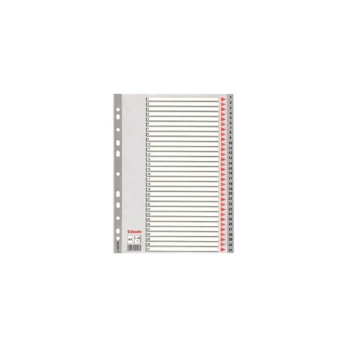 Esselte Índice Numérico Multitaladro 1-31 Polipropileno A4 gris Con Carátula Índice Cartón Color Esselte Índice Numérico Multitaladro 1-31 Polipropileno A4 gris Con Carátula Índice Cartón Color
