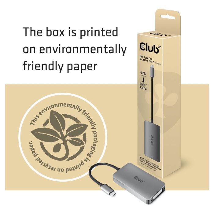 Club 3D CAC-1510-A Adaptador USB 3.2 Tipo C a DVI-D Dual Link, Soporte 4K@60Hz, Conector DisplayPort Alt Mode 1