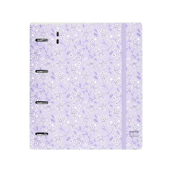 Carpeta Con Recambio Safta Din A4 Cuadro 5 mm Polipropileno Foam 4 Anillas 35 mm Estampados Floral Lila 3