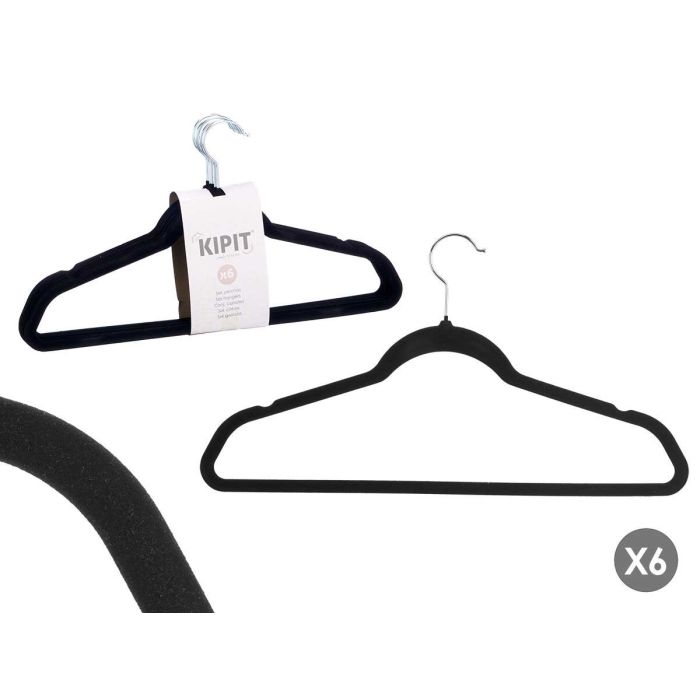 Set 6 Percha Flocada Negra Kipit 44X23CM (24 Unidades) Set 6 Percha Flocada Negra Kipit 44X23CM (24 Unidades)