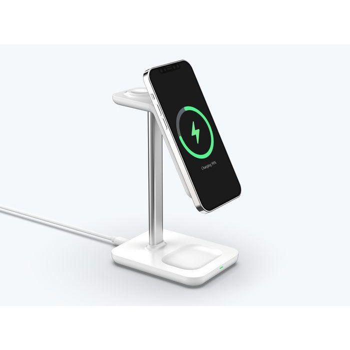 eSTUFF Cargador Inalámbrico Magnético 3 en 1 QI2 para iPhone 12-16, Apple Watch, AirPods y Android. Máx 15W Teléfono 13