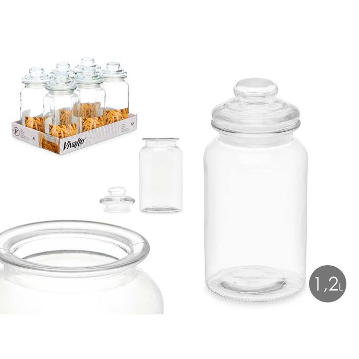 Tarro Redondo Liso Tapa Cristal 1200Ml Vivalto 11X23CM (12 Unidades) Tarro Redondo Liso Tapa Cristal 1200Ml Vivalto 11X23CM (12 Unidades)