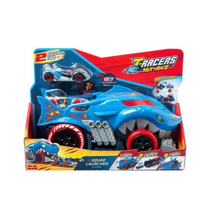 Camión lanzador t-racers s forma tiburón shark squad launcher. incluye 2 coches exclusivos. 21x26.5x10.5 cm Camión lanzador t-racers s forma tiburón shark squad launcher. incluye 2 coches exclusivos. 21x26.5x10.5 cm