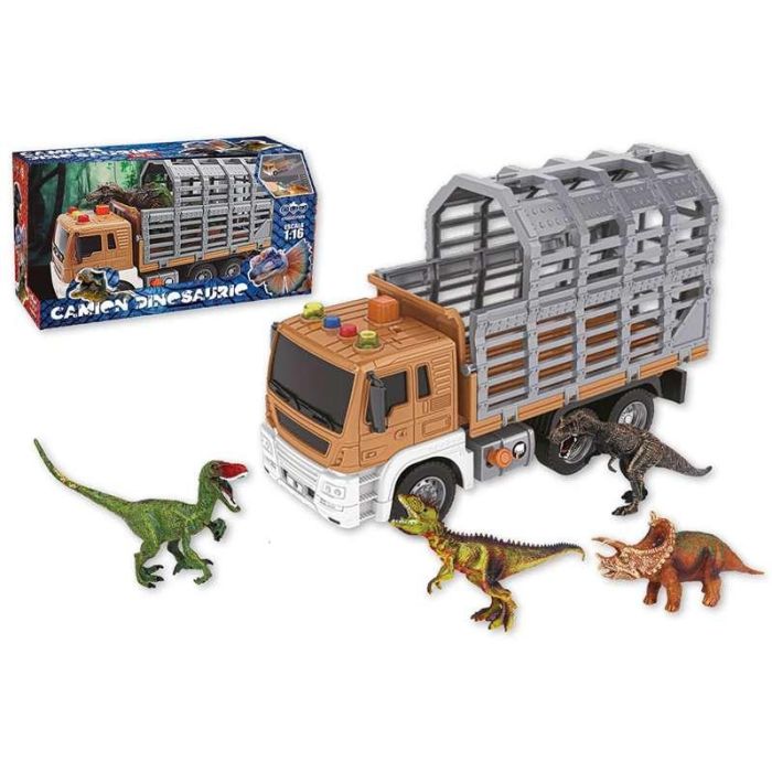 Camión porta dinosaurios, incluye 2 dinosaurios, con luces y sonidos, escala 1:16 3 Camión porta dinosaurios, incluye 2 dinosaurios, con luces y sonidos, escala 1:16 3