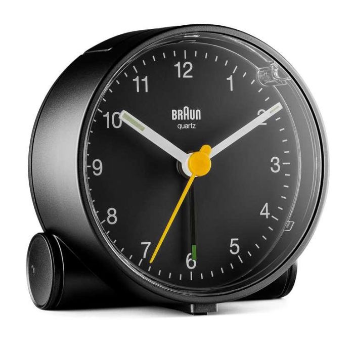 Braun BC-01-B Reloj Despertador Clásico Analógico Negro con Movimiento Continuo Silencioso y Luz 1