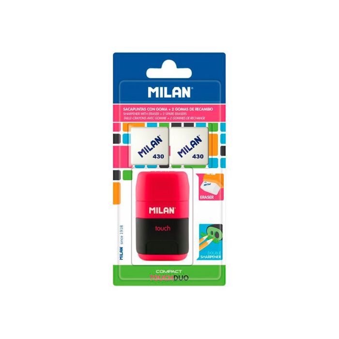 Sacapuntas Milan Compact Touch Duo Plastico 2 Usos Con Goma + 2 Recambios De Goma En Blister 1