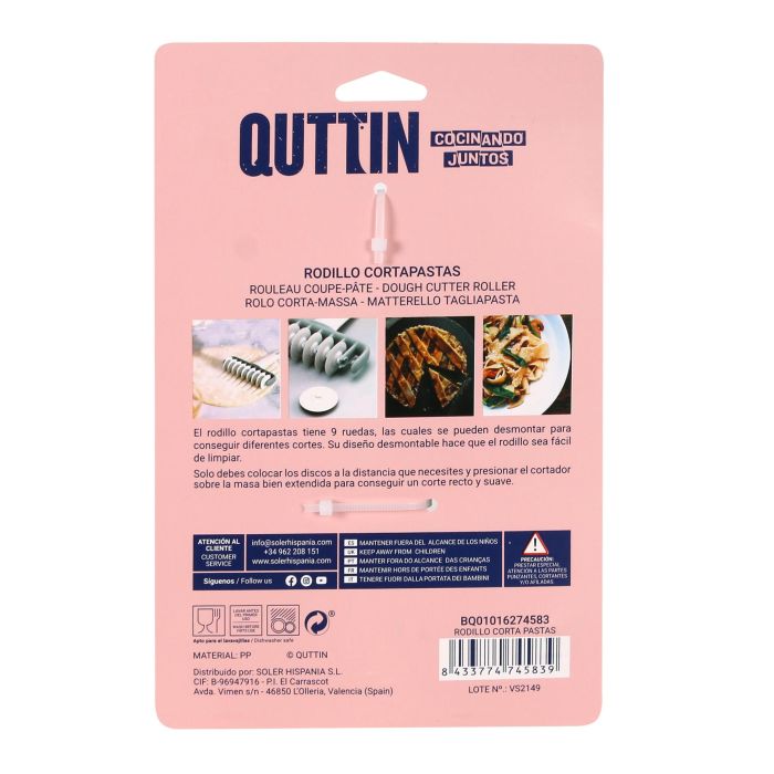 Quttin Rodillo Corta Pastas 17 x 13.5 x 4 cm (12 Unidades)