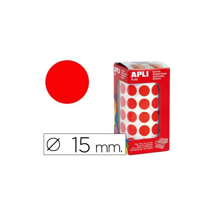 Apli Gomets Redondos 15 mm Rollo Rojo -Rollo 2832 Unidades-