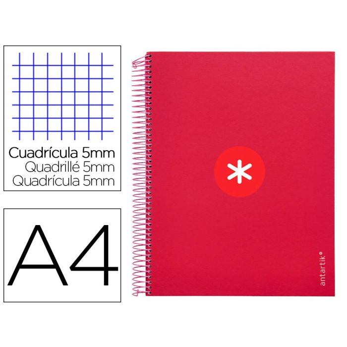 Cuaderno Espiral A4 Micro Antartik Tapa Forrada 120H 100 gr Cuadro 5 mm 5 Bandas 4 Taladros Color Frambuesa