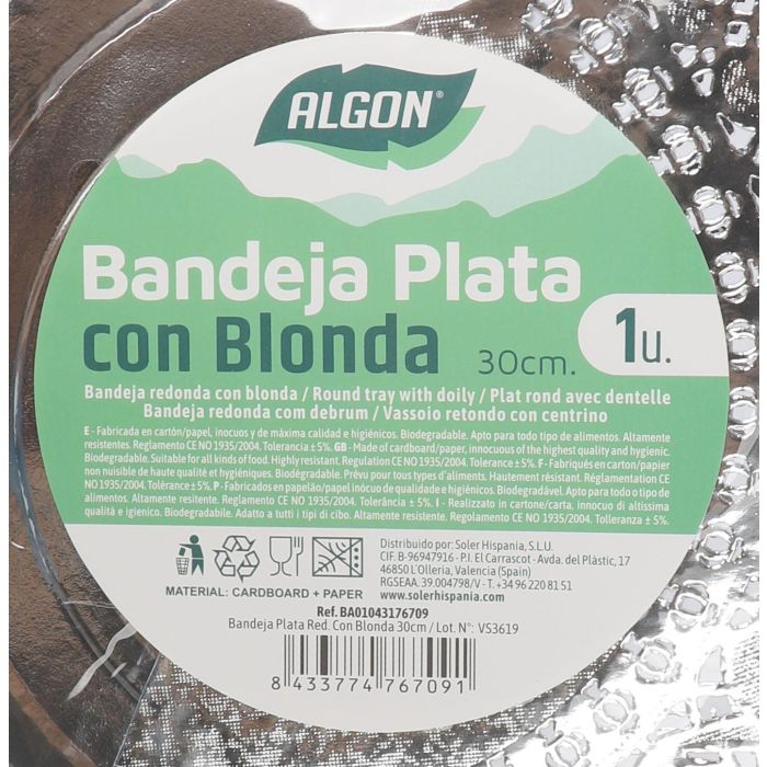 Bandeja redonda de plata con blonda Algon 30 cm (30 Unidades) 1 Bandeja redonda de plata con blonda Algon 30 cm (30 Unidades) 1